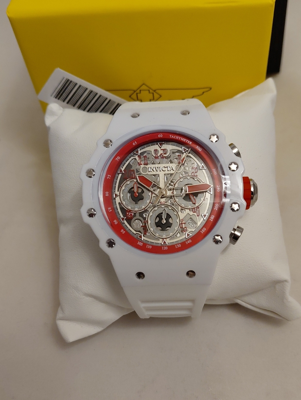 Invicta Racing Men's Chronograph Quartz 48-51.9mm Tonneau Watch White/Red